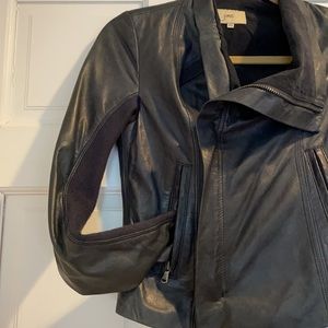 Navy Leather Biker Jacket - Navy